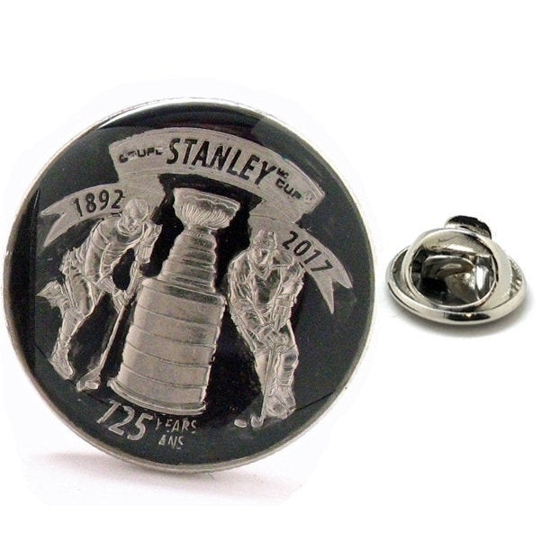 Hockey Pin Stanley Cup Ice Hockey Lapel Pin Tie Tack Collector Pin Enamel Coin Black Silver 25 Cent Coin Souvenir Hand Image 1