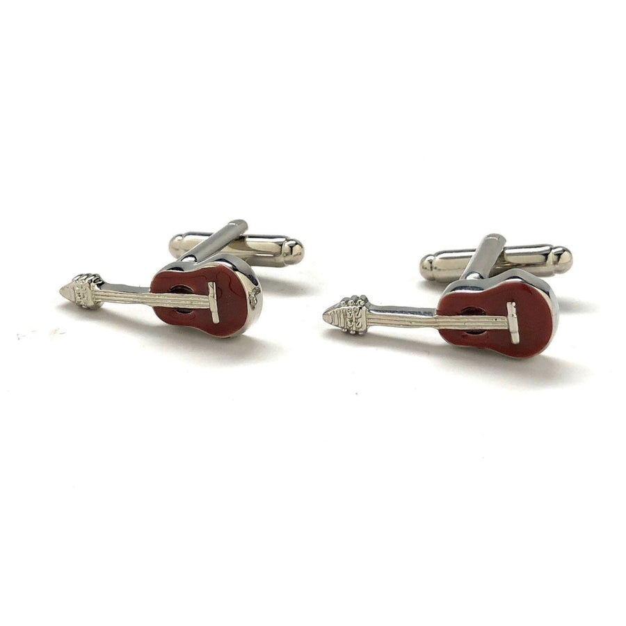 Acoustic Guitar Cufflinks Brown Enamel Very Cool Fun Uniquie Cufflinks Large Comes with Gift Box Cuff Links Image 1