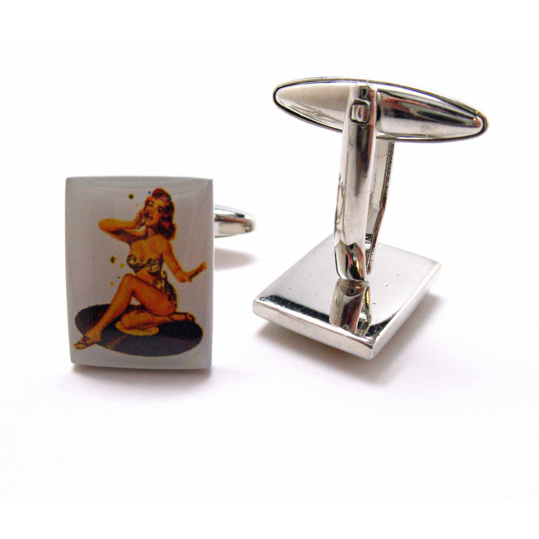 Pin Up Girl Cufflinks  1940s 1950s  Cuff Links Glamor Girls Fun for Party Wear Event Comes with Gift Box Image 2