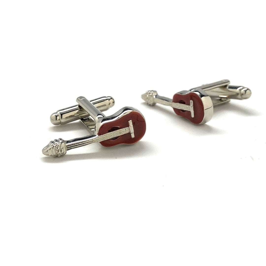 Acoustic Guitar Cufflinks Brown Enamel Very Cool Fun Uniquie Cufflinks Large Comes with Gift Box Cuff Links Image 2