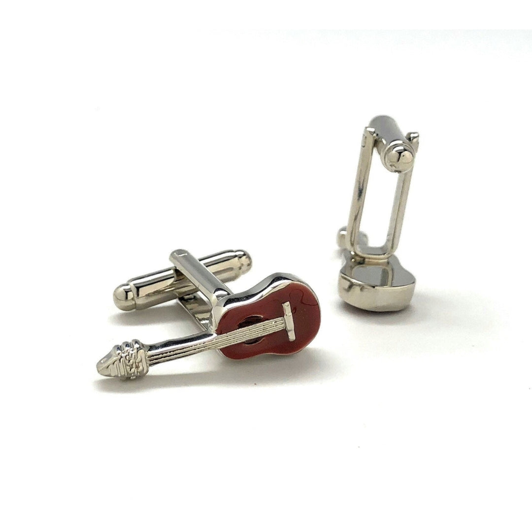 Acoustic Guitar Cufflinks Brown Enamel Very Cool Fun Uniquie Cufflinks Large Comes with Gift Box Cuff Links Image 3