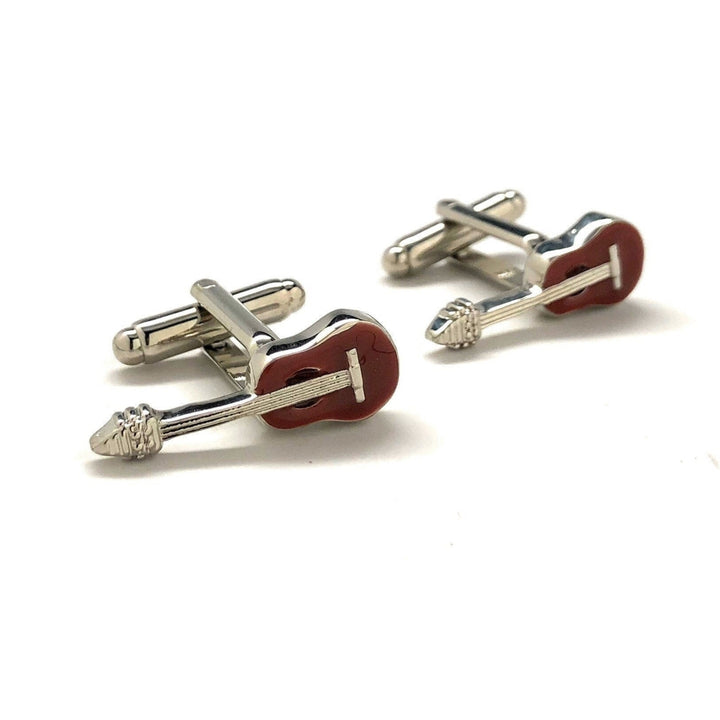 Acoustic Guitar Cufflinks Brown Enamel Very Cool Fun Uniquie Cufflinks Large Comes with Gift Box Cuff Links Image 4