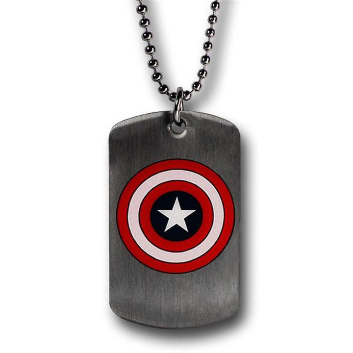 Dog Tag Marvel Comics Captain America Iconic Red White and Blue Shield Double Sided Dog Tag Necklace circa 1942 vintage Image 1