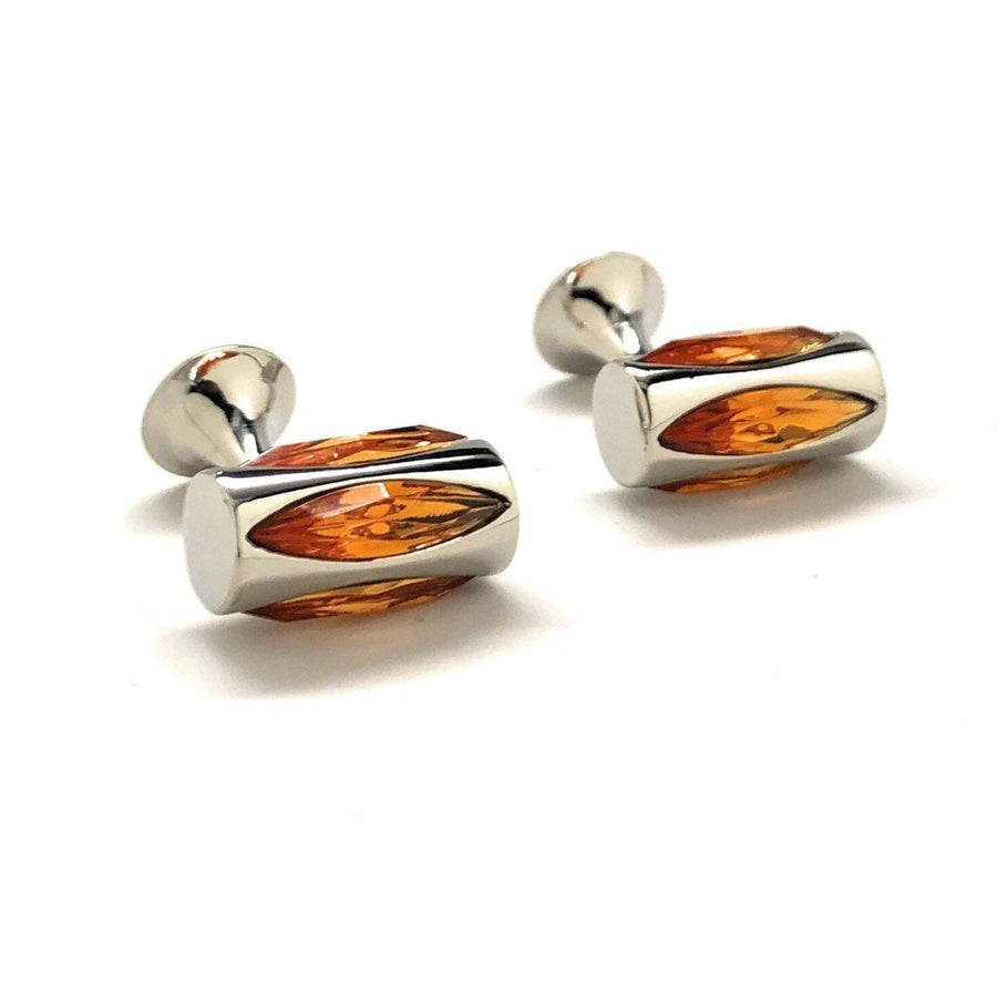 Royal Court Cufflinks handcrafted Silver Tube Straight Post Amber Cut Crystal Cuff Links Comes with Gift Box Image 1