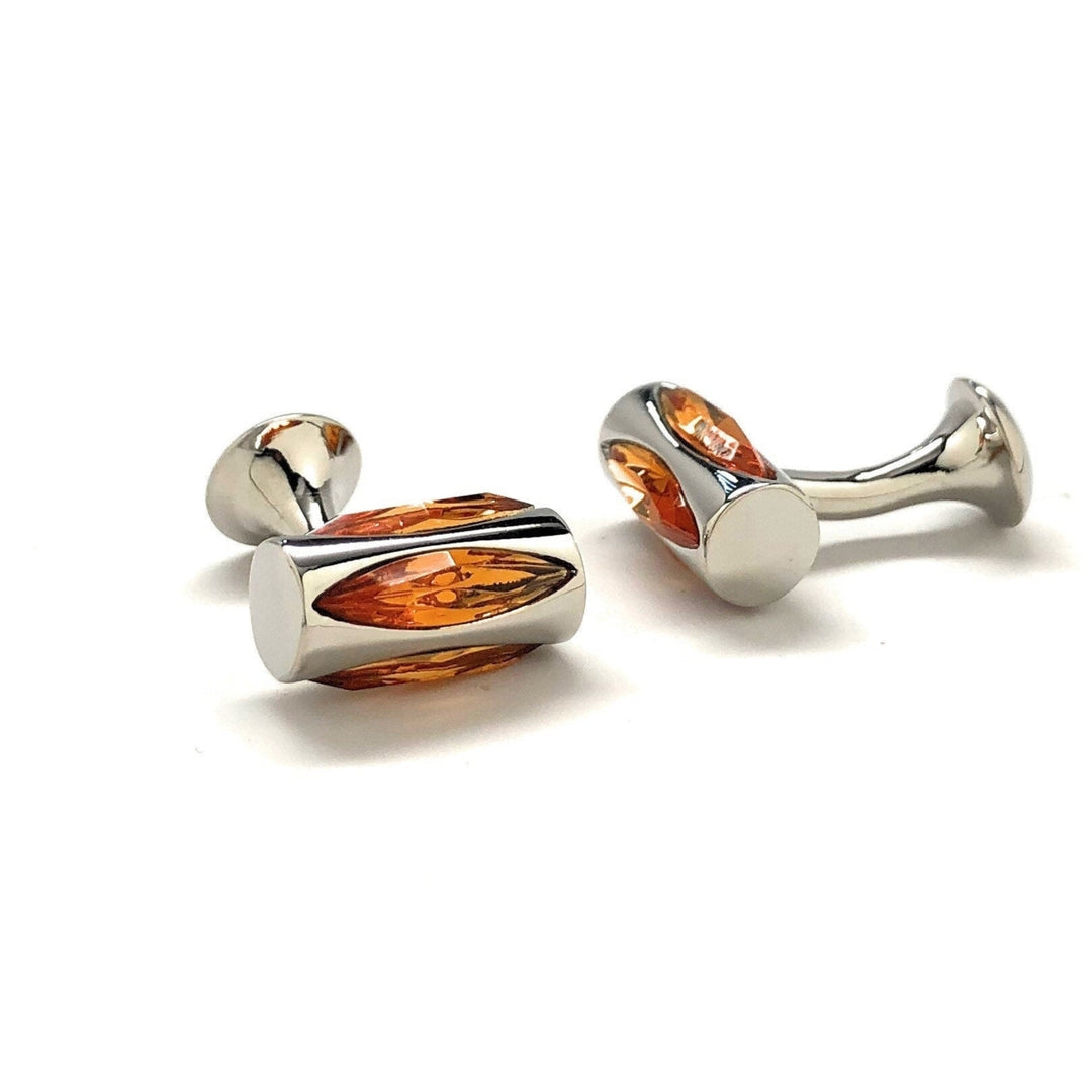 Royal Court Cufflinks handcrafted Silver Tube Straight Post Amber Cut Crystal Cuff Links Comes with Gift Box Image 2