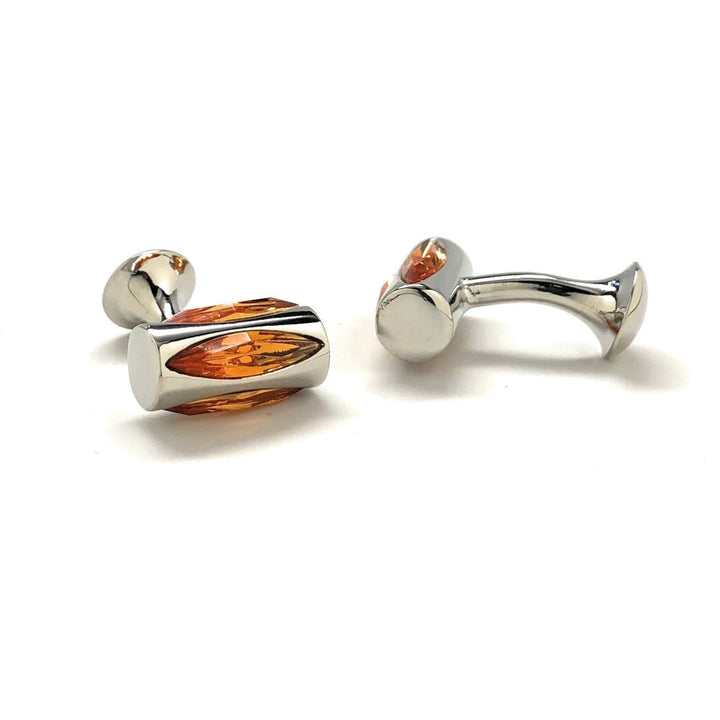 Royal Court Cufflinks handcrafted Silver Tube Straight Post Amber Cut Crystal Cuff Links Comes with Gift Box Image 3