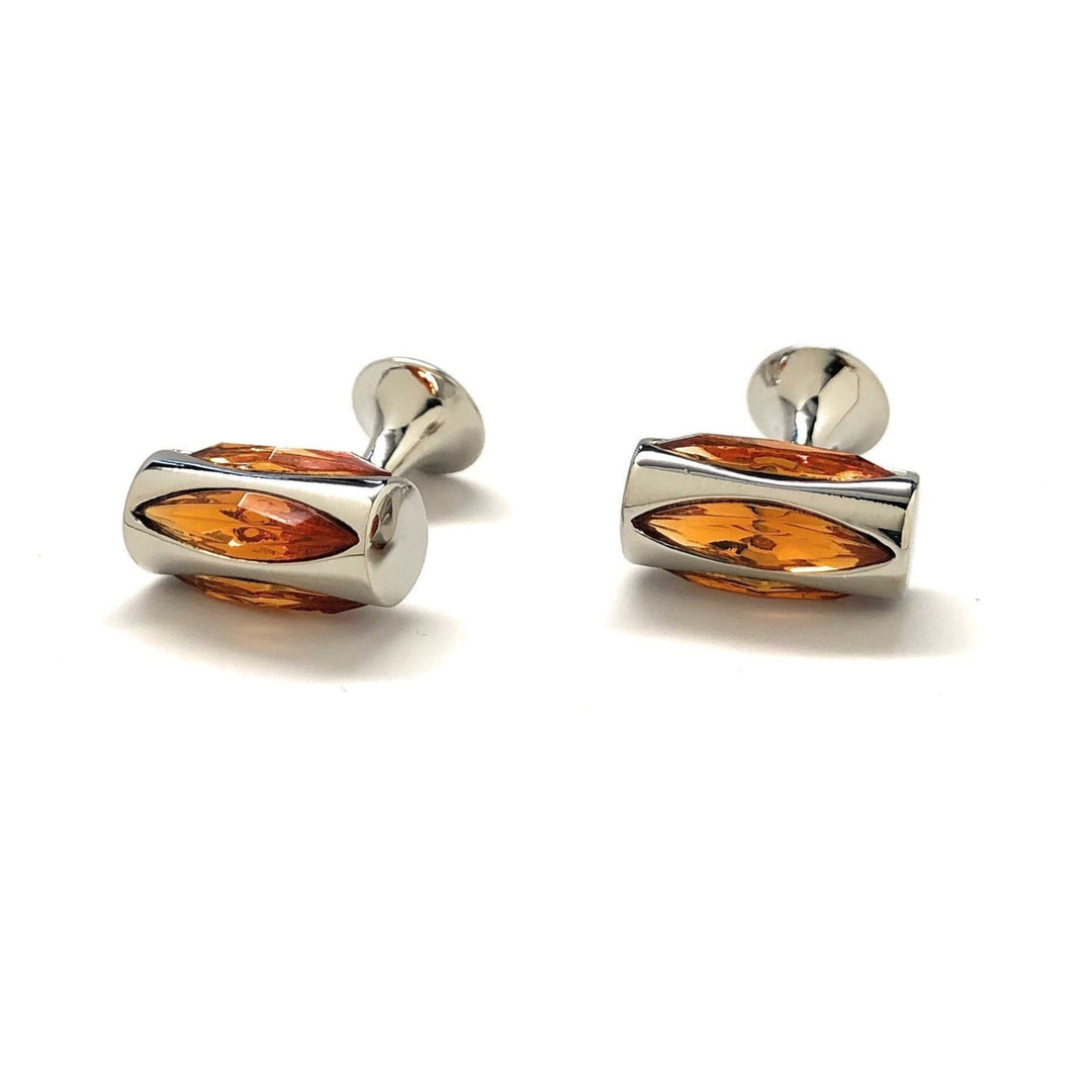 Royal Court Cufflinks handcrafted Silver Tube Straight Post Amber Cut Crystal Cuff Links Comes with Gift Box Image 4