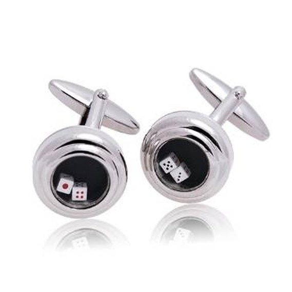 Rolling Dice Cufflinks Las Vegas Silver Toned Two Moving Dice Cuff Links Image 1