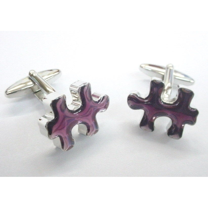 Jigsaw Puzzle Purple Puzzle Piece Cuff Links Enamel Purple Party Cufflinks Image 1