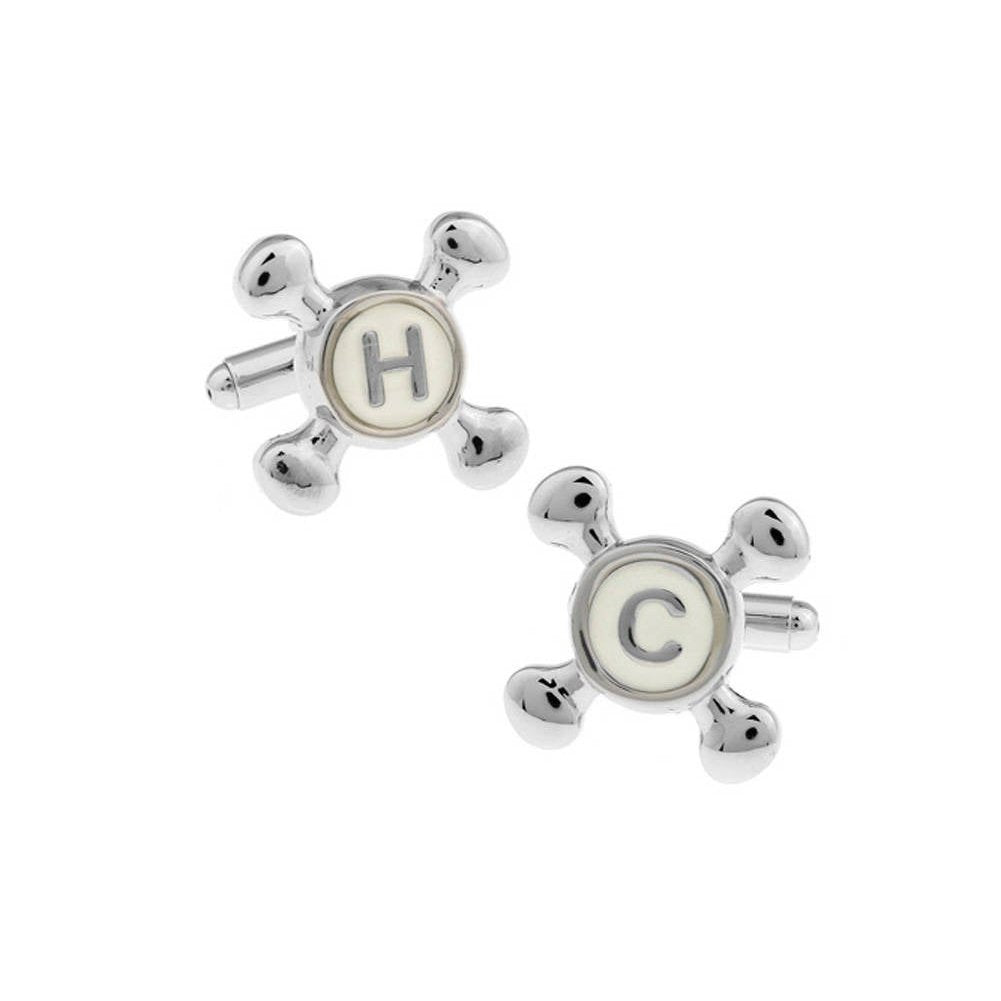 H C Silver Tone Cufflinks Hot and Cold Faucet Cuff Links Popular for the Builder or Contractor in Our Lives Comes with Image 1