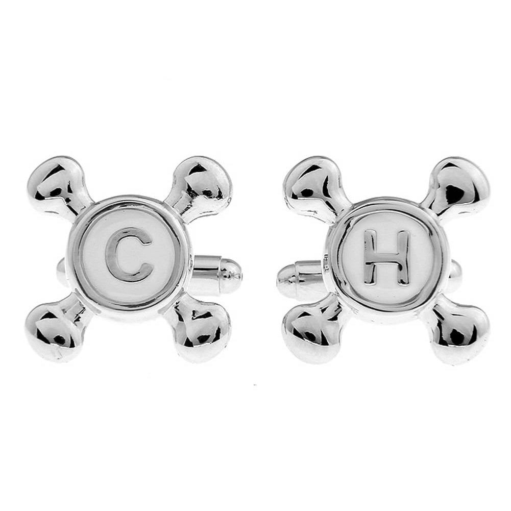 H C Silver Tone Cufflinks Hot and Cold Faucet Cuff Links Popular for the Builder or Contractor in Our Lives Comes with Image 3