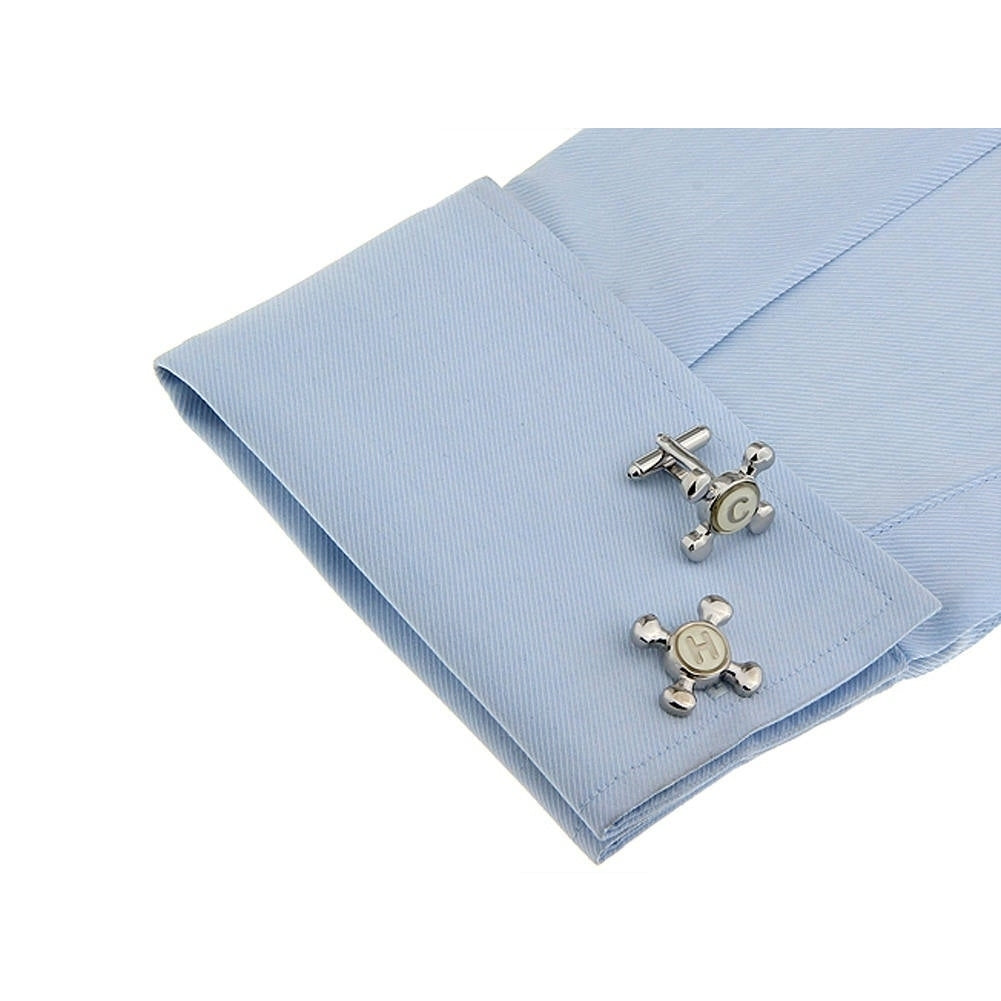 H C Silver Tone Cufflinks Hot and Cold Faucet Cuff Links Popular for the Builder or Contractor in Our Lives Comes with Image 4