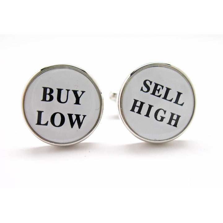 Buy Low Sell High Cufflinks Round Silver Tone Cuff links Mens Cufflinks Cool Guy Gifts Custom Cufflinks Image 1