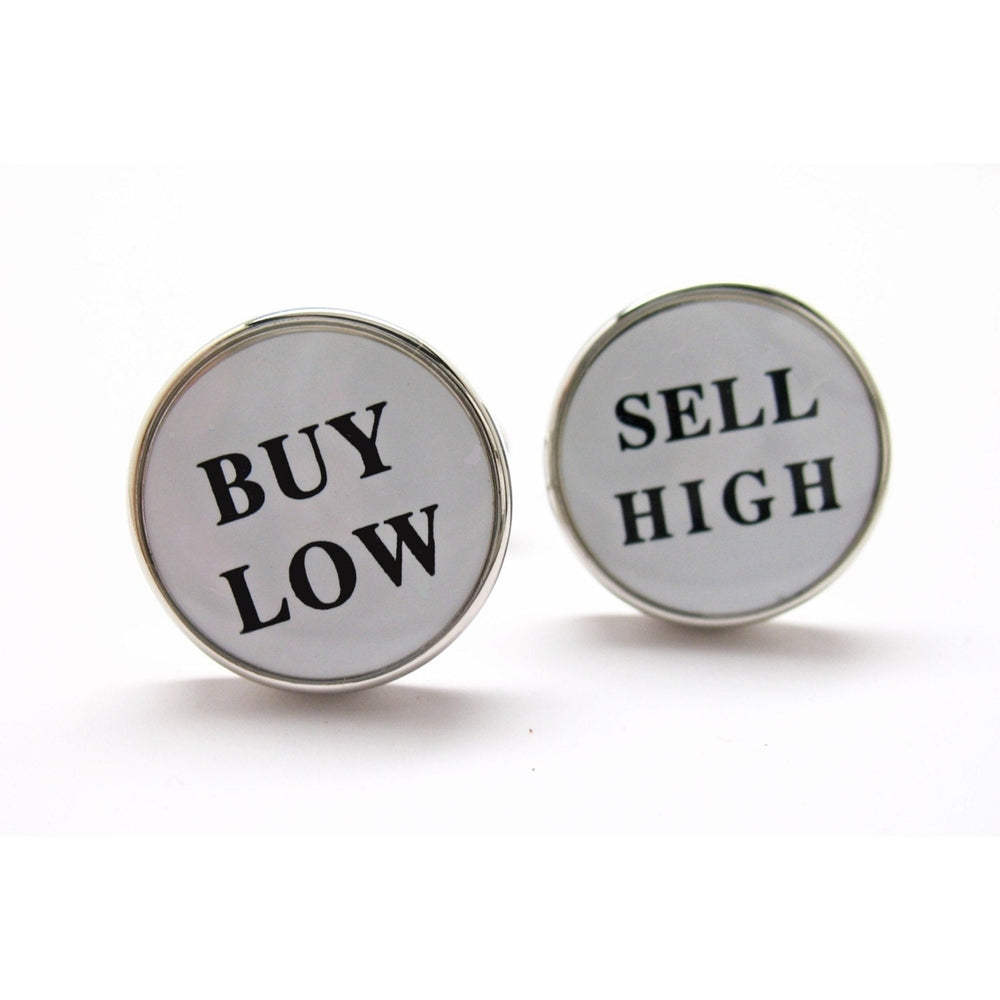 Buy Low Sell High Cufflinks Round Silver Tone Cuff links Mens Cufflinks Cool Guy Gifts Custom Cufflinks Image 2