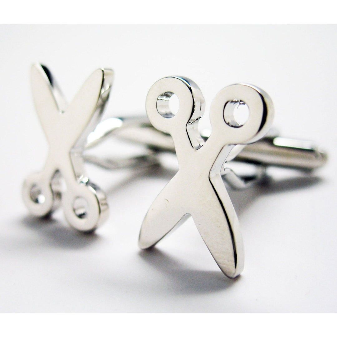 Scissors Cufflinks Silver Tone No Running Fun Office Tools Cuff Links Image 1