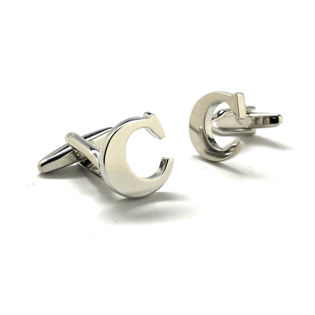 C Initial Cufflinks Silver 3-D Letter C Vintage English Letters Cuff Links Groom Father of the Bride Wedding Fathers Day Image 2