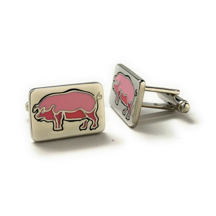 Pig Cufflinks Silver Tone Pink Enamel Detail Lucky Good Luck Pig Hog Farmer Pork Bellies Farm Have You Seen the Little Image 2