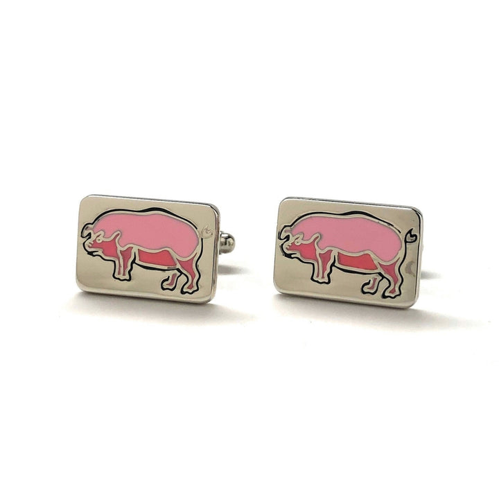 Pig Cufflinks Silver Tone Pink Enamel Detail Lucky Good Luck Pig Hog Farmer Pork Bellies Farm Have You Seen the Little Image 4