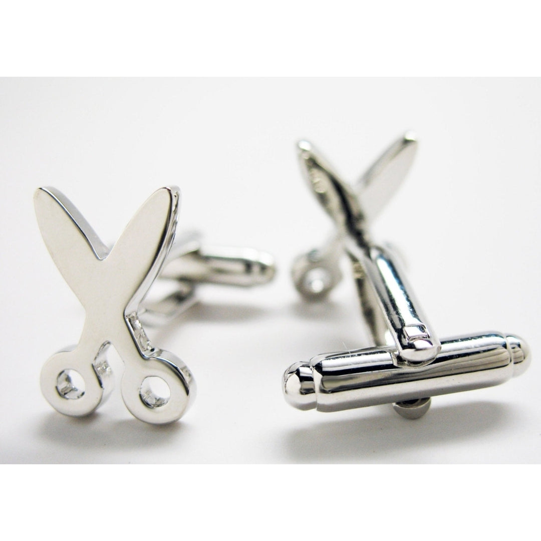 Scissors Cufflinks Silver Tone No Running Fun Office Tools Cuff Links Image 2