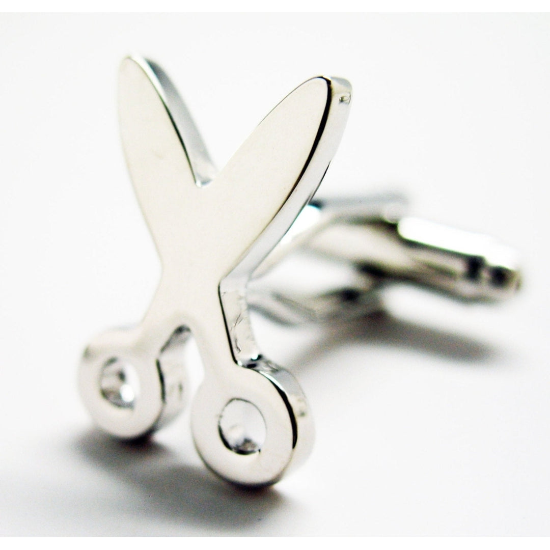 Scissors Cufflinks Silver Tone No Running Fun Office Tools Cuff Links Image 3