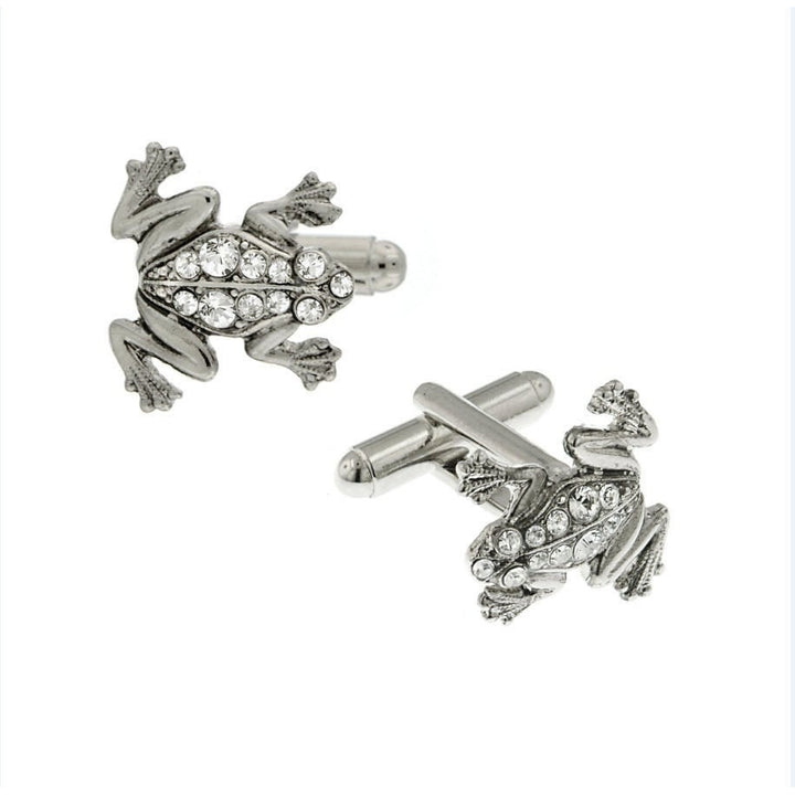 Jumping Crystal Frog Cufflinks Silver Tone Cuff Links Image 1