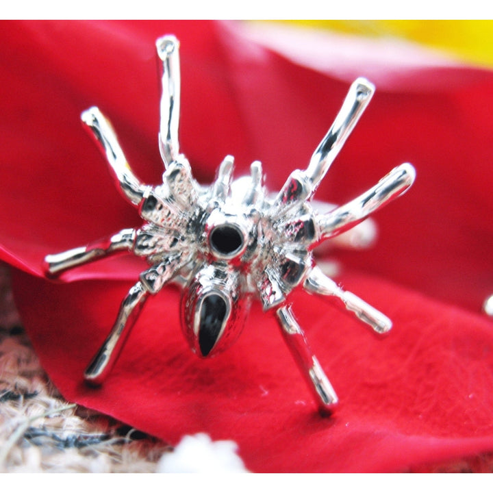 Long Legged Spider Cufflinks Silver Toned Black Crystal Spider Bug Animal Insect Cuff Links Image 4