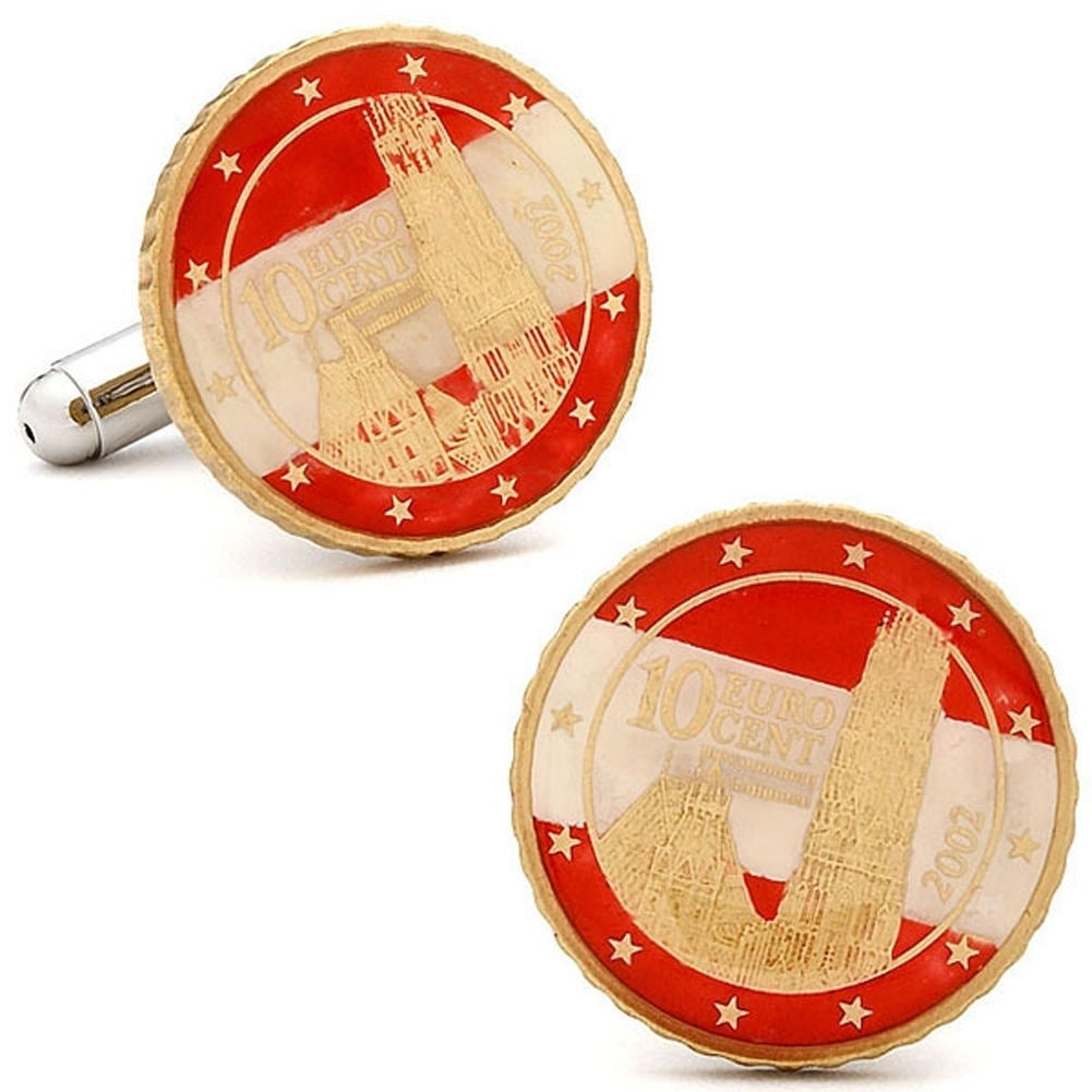 Birth Year Enamel Cufflinks Austria Coin Jewelry Royal Red Enamel Coin Painted Euro 10 Cent Jewelry World Cuff Links Image 1