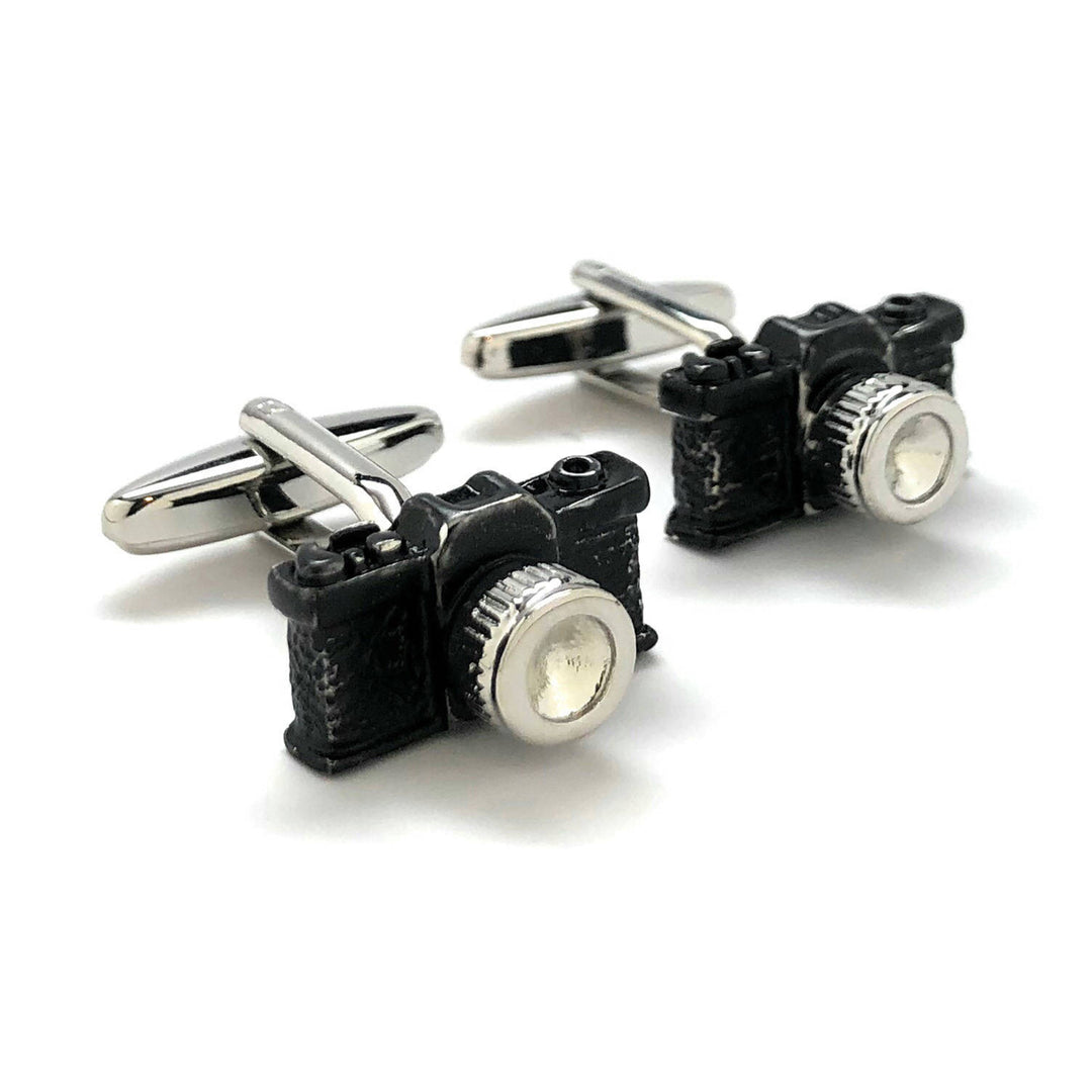 Old School Black Enamel Camera 35mm Cufflinks Cool Photographer Fun Cuff Links Comes with Gfit Box Image 1