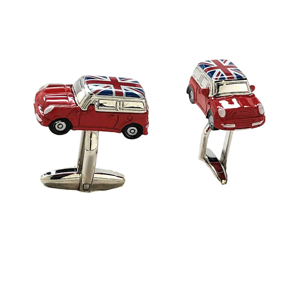Red Mini Cufflinks Classic Car Cufflinks with Union Jack Flag UK British Britain Red Enamel 3D Detailed Design Cuff Image 2