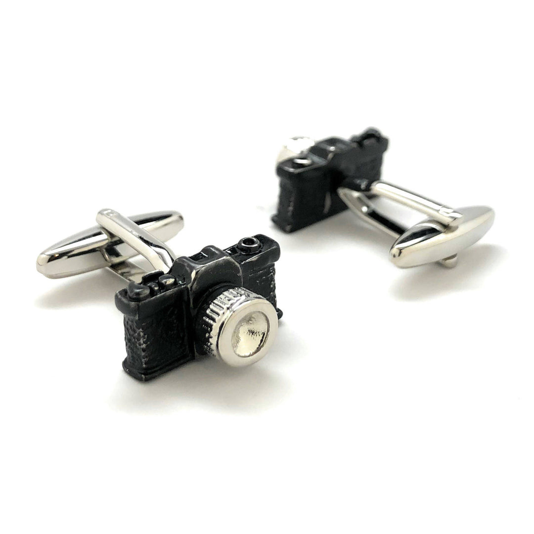 Old School Black Enamel Camera 35mm Cufflinks Cool Photographer Fun Cuff Links Comes with Gfit Box Image 3