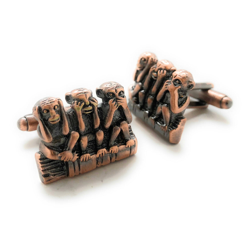 Hear no Evil See no Evil Speak no Evil Cufflinks Antique Copper Tone 3D  Monkeys Cool Fun Office Work Cuff Links with Image 2