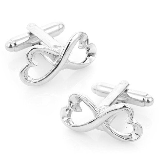 Infinity Heart Knot Cufflinks Symbol Big Silver Solid Post Cuff Links Great for Weddings Groom Father Bride Anniversary Image 1