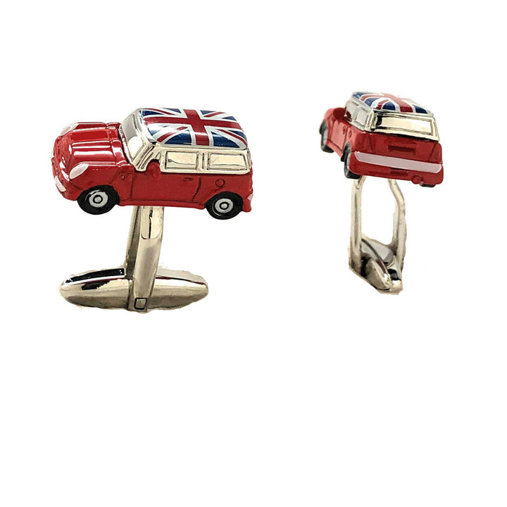 Red Mini Cufflinks Classic Car Cufflinks with Union Jack Flag UK British Britain Red Enamel 3D Detailed Design Cuff Image 3