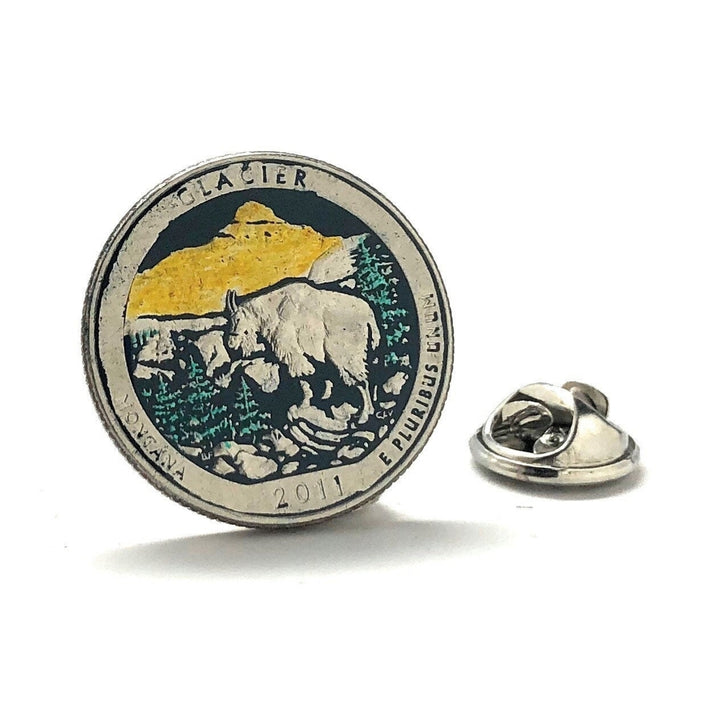 Coin Pin Glacier National Park US Quarter Enamel Coin Lapel Pin Tie Tack Travel Souvenir Coins Keepsakes Cool Fun Comes Image 1