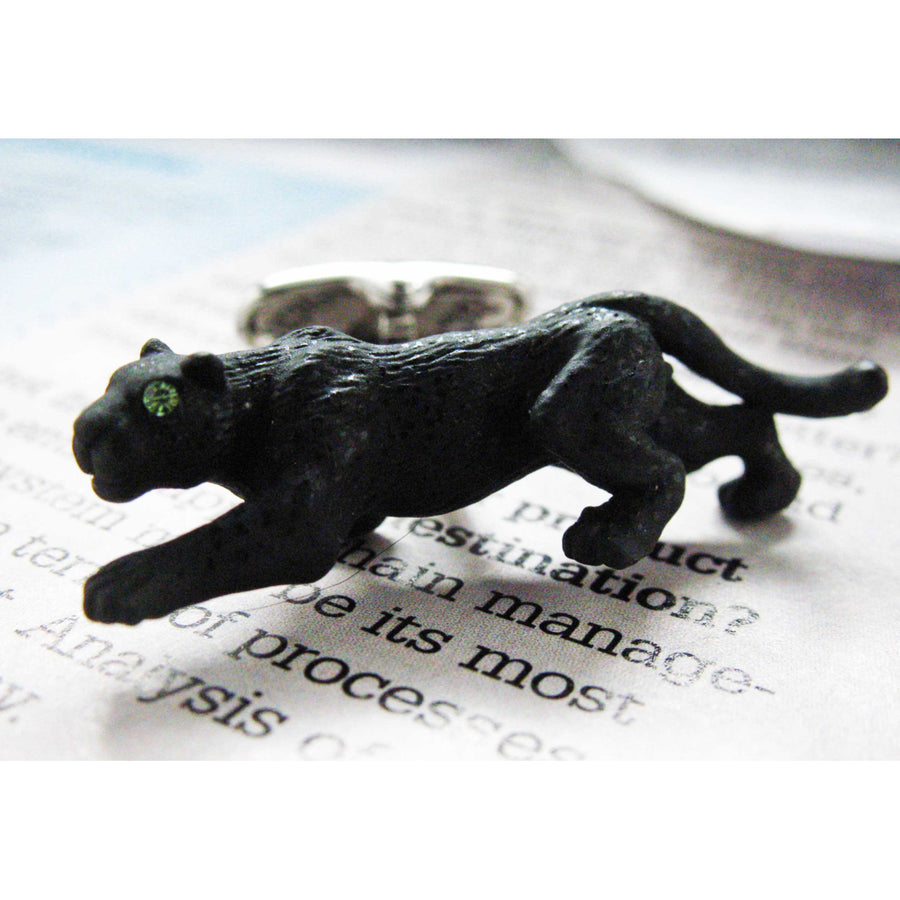 Black Panther Cufflinks Green Gem Eyes Enamel Prowling Cat Cuff Links Image 1
