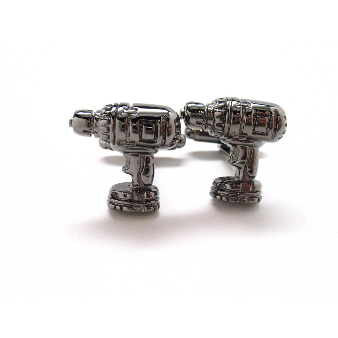 Gunmetal Drill Cufflinks Construction Home Builder Building Power Tool Cuff Links Comes with Gift Box Image 2