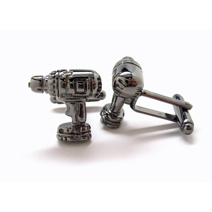 Gunmetal Drill Cufflinks Construction Home Builder Building Power Tool Cuff Links Comes with Gift Box Image 3