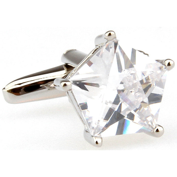 Silver Sparkle Crystal Cufflinks Pentagon Caged Cut Crystal Formal Cufflinks Image 3