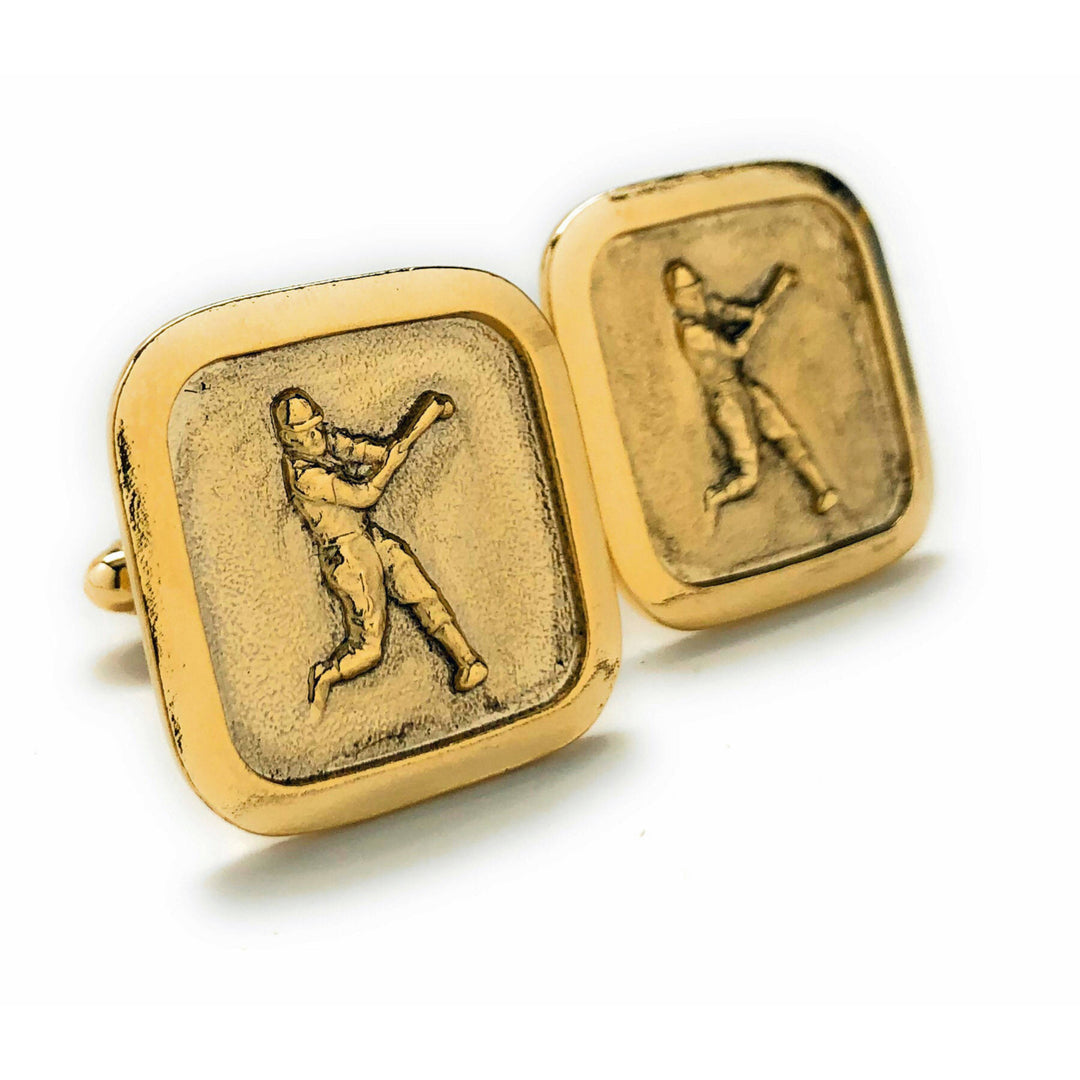 Antique Gold Tone Baseball Cufflinks Home Run Hitter Sport Champions Cuff Links Comes with Gift Box Image 1