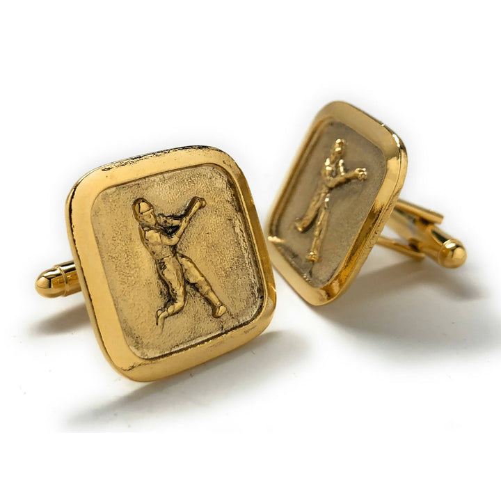 Antique Gold Tone Baseball Cufflinks Home Run Hitter Sport Champions Cuff Links Comes with Gift Box Image 2