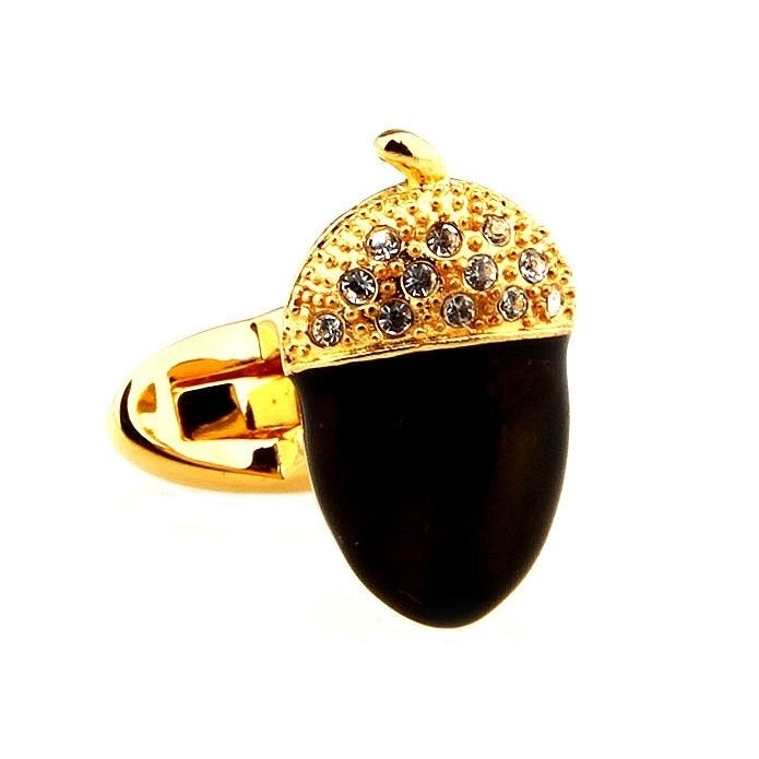 Golden Black Acorn Cufflinks Chestnuts Cufflinks Gold with Crystals Formal Wear Cufflinks Cuff Links Image 1
