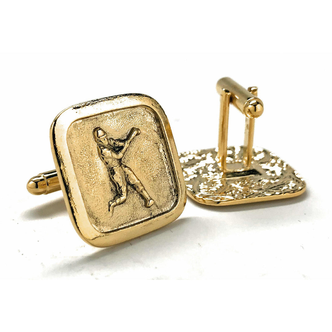 Antique Gold Tone Baseball Cufflinks Home Run Hitter Sport Champions Cuff Links Comes with Gift Box Image 3