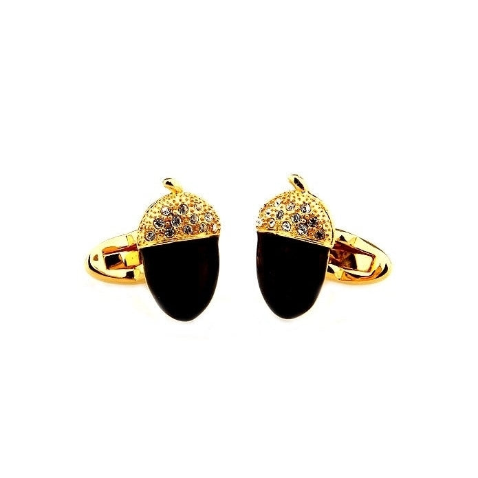 Golden Black Acorn Cufflinks Chestnuts Cufflinks Gold with Crystals Formal Wear Cufflinks Cuff Links Image 3