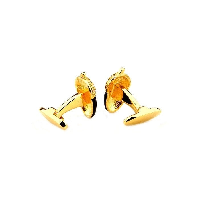 Golden Black Acorn Cufflinks Chestnuts Cufflinks Gold with Crystals Formal Wear Cufflinks Cuff Links Image 4