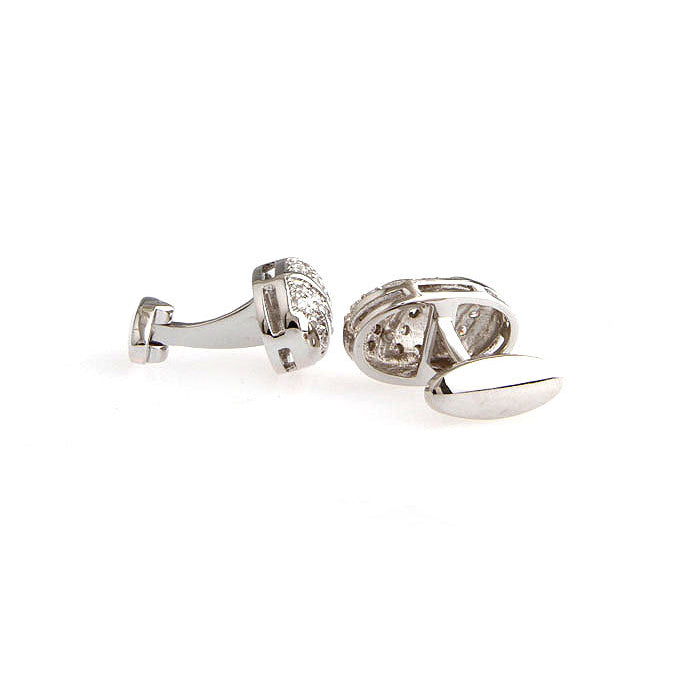 Rolling Silver Cufflinks White Cut Crystal Barrel Oval Formal Cufflinks Cuff Links Image 4