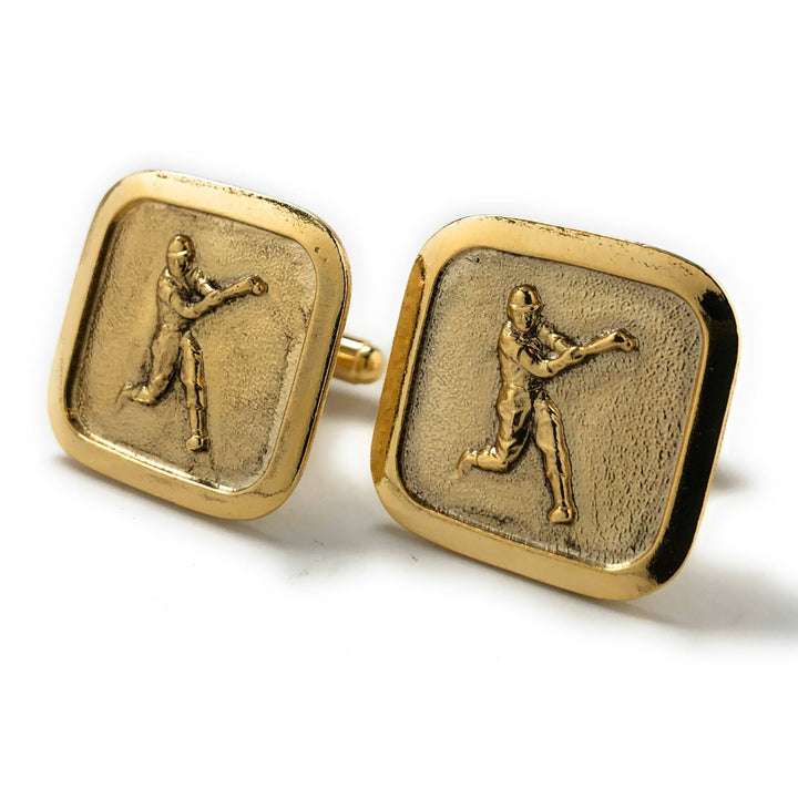 Antique Gold Tone Baseball Cufflinks Home Run Hitter Sport Champions Cuff Links Comes with Gift Box Image 4
