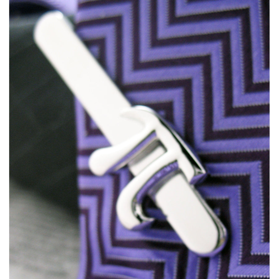 Tie Clip Pi Symbol Tie Clip 3.14  Shiny Silver Tone Tie Bar Dress up for Success Tie Clasp Comes with Gift Box Image 1