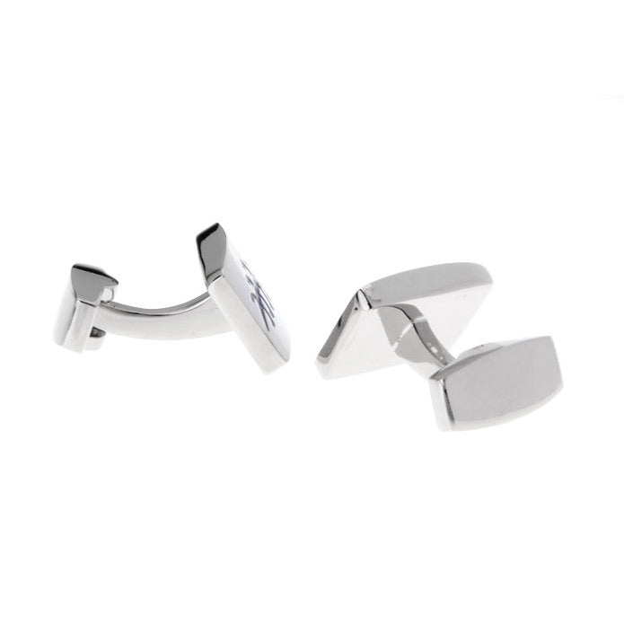 Classic Silver Thick Wedge w Baseball Royal Blue Stitched Cufflinks Cuff Links Image 2