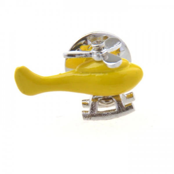 Yellow Enamel Pin Helicopter Lapel Pin Silver Tone Yellow Enamel Tie Tack Spinning Propeller Fun Cool Comes with Gift Image 1