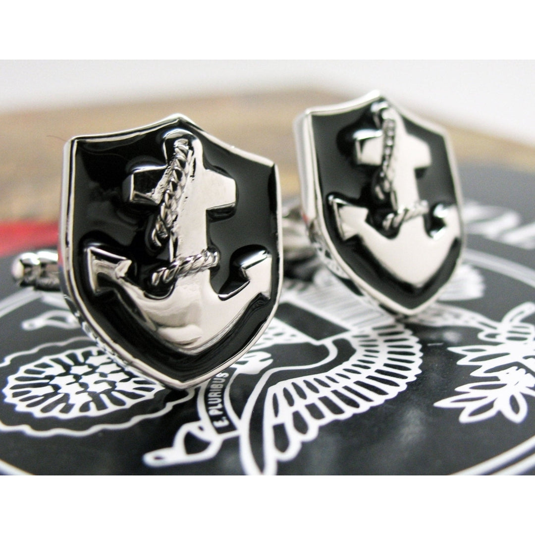 Anchor Crest Cufflinks All Hands on Deck 3D Boat Cuff Links Image 1